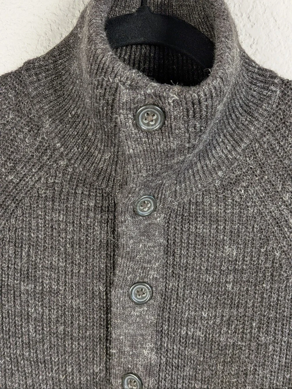 Banana Republic Mens Sweater L Wool Blend Half Button Neck Grayish Brown